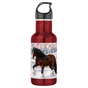 Brown Bay Gypsy Vanner Draught Horse In Snow 532 Ml Water Bottle