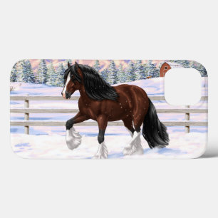 Brown Bay Gypsy Vanner Draught Horse In Snow iPhone 13 Case