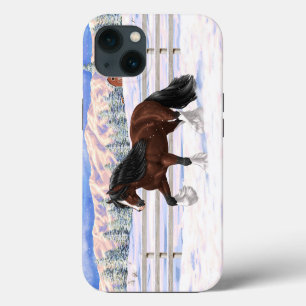 Brown Bay Gypsy Vanner Draught Horse In Snow iPhone 13 Case