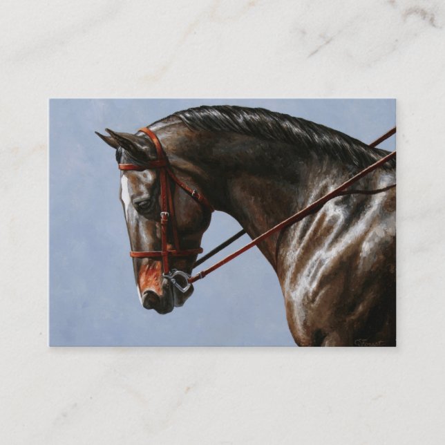 Brown Bay Oldenburg Horse Portrait Business Card (Front)