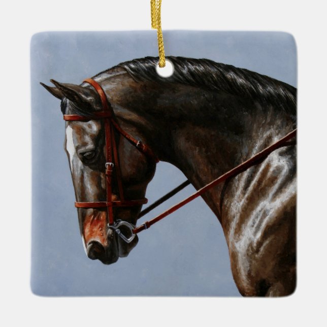 Brown Bay Oldenburg Horse Portrait Ceramic Ornament (Front)