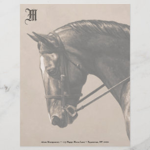 Brown Bay Oldenburg Horse Portrait Sepia Custom Letterhead