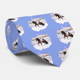 Brown Bay Pinto Gypsy Vanner Draft Horse In Snow Tie