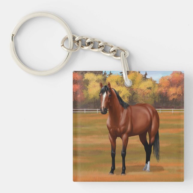 Brown Bay Quarter Horse Stallion Key Ring (Front)