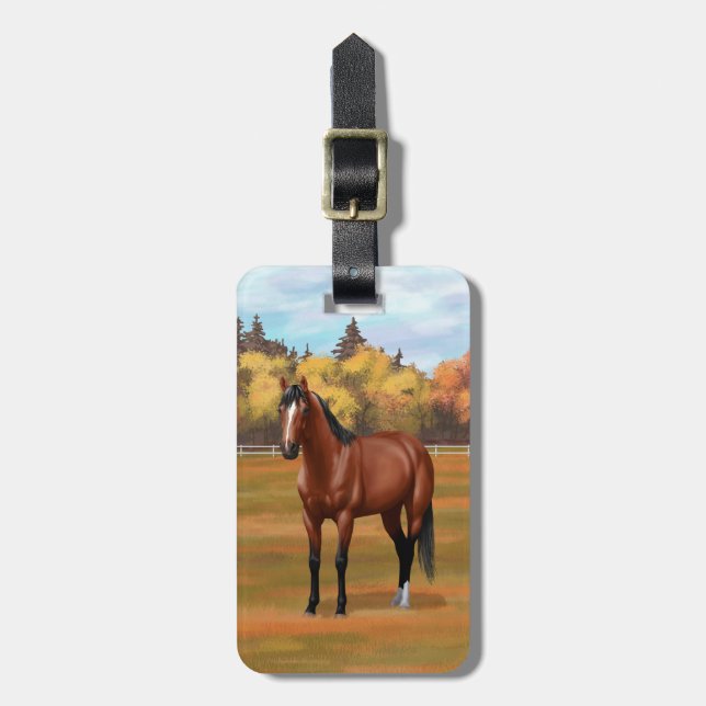 Brown Bay Quarter Horse Stallion Luggage Tag (Front Vertical)