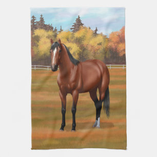 Brown Bay Quarter Horse Stallion Tea Towel