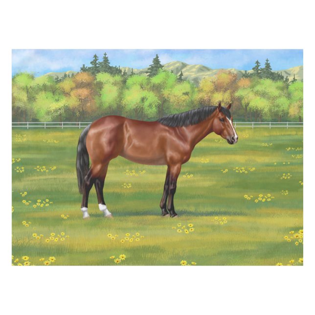 Brown Bay Quarter Horse Tablecloth (Front (Horizontal))
