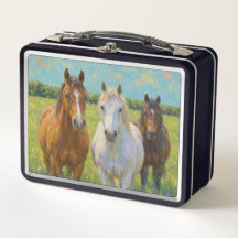 Brown Bay Quarter Horses In Summer Pasture Metal L