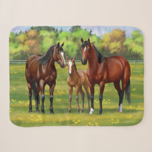Brown Bay Quarter Horses In Summer Pasture Sherpa Blanket