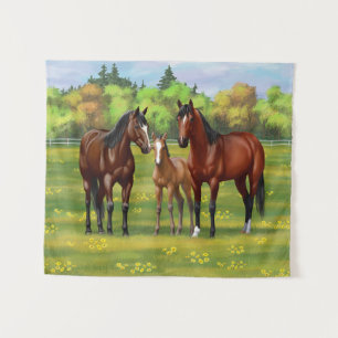 Brown Bay Quarter Horses In Summer Pasture Tapestry