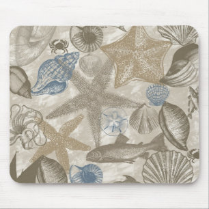 Brown Beach Blue Shells Ocean Mouse Pad