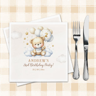 Brown Bear and Balloons Second Birthday Party Napkin