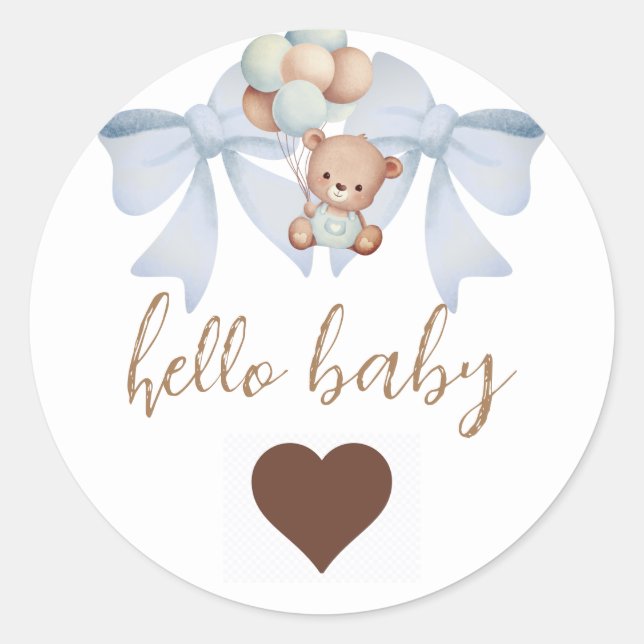 Brown Bear And Bow Baby Shower Classic Round Sticker (Front)