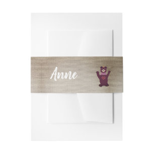 Brown Bear Baby Girl party Invitation Belly Bands Band