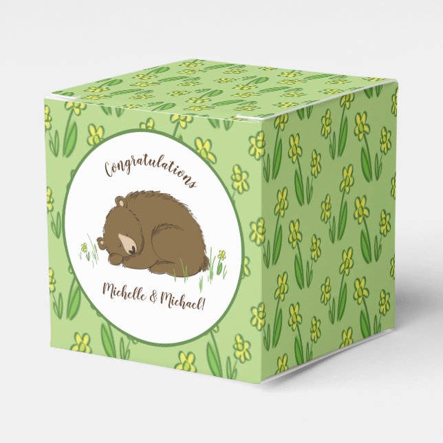 Brown Bear Baby Shower Woodland Animals Favour Box (Front Side)