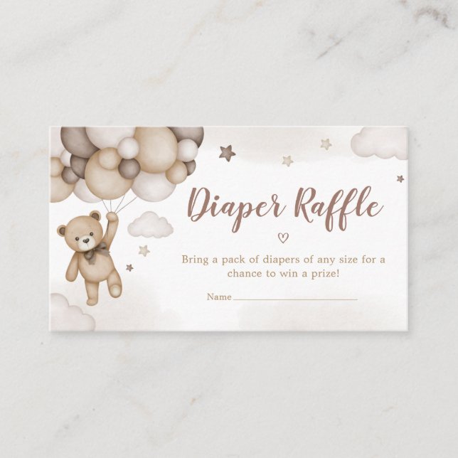 Brown Bear Balloon Baby Shower Diaper Raffle Enclosure Card (Front)