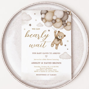 Brown Bear Balloon Baby Shower Invitation