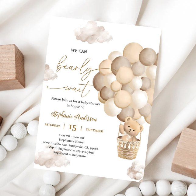 Brown Bear Balloon Baby Shower Invitation (Creator Uploaded)