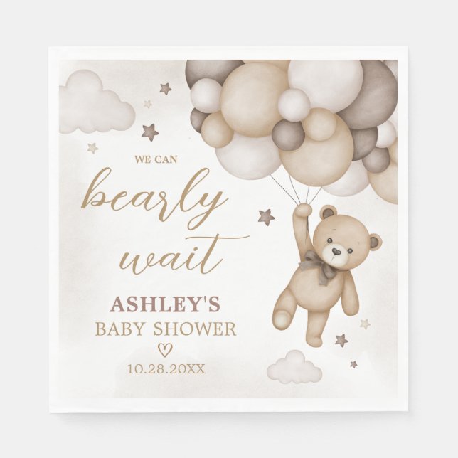 Brown Bear Balloon Baby Shower Napkin (Front)