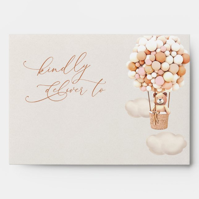 Brown Bear Balloons Baby Shower Envelope (Front)