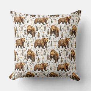 Brown Bear Cabin Decor Woodland Pillow
