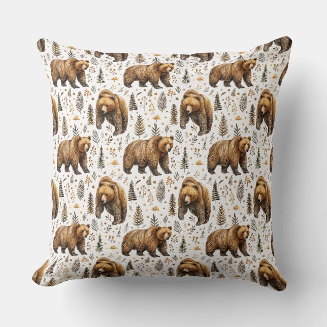 Brown Bear Cabin Decor Woodland Pillow (Front)