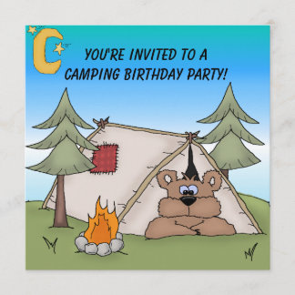 Brown Bear Camping Birthday Invitation