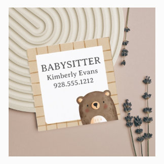 brown bear cartoon pattern babysitter square business card