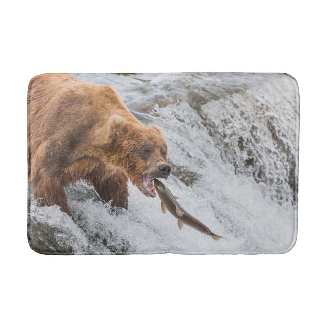 Brown Bear Catches Red Salmon Bath Mat (Front)