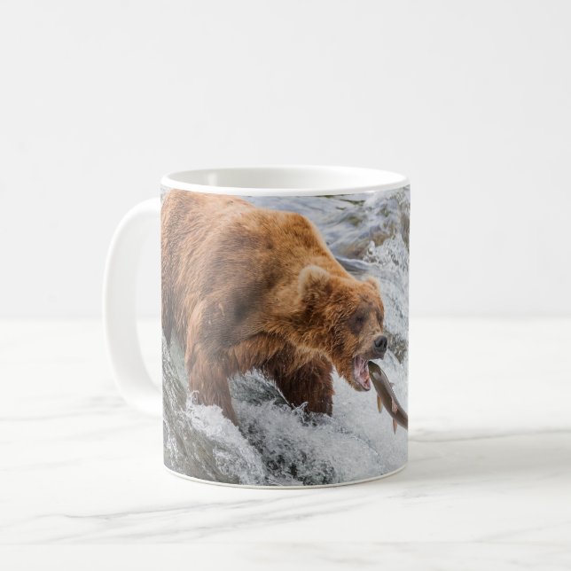 Brown Bear Catches Red Salmon Coffee Mug (Front Left)