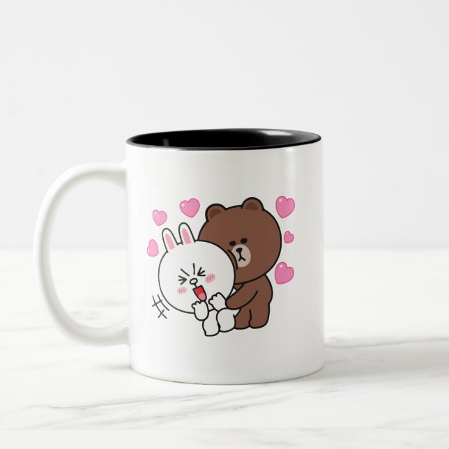 Brown bear cony bunny love Two-Tone coffee mug (Left)