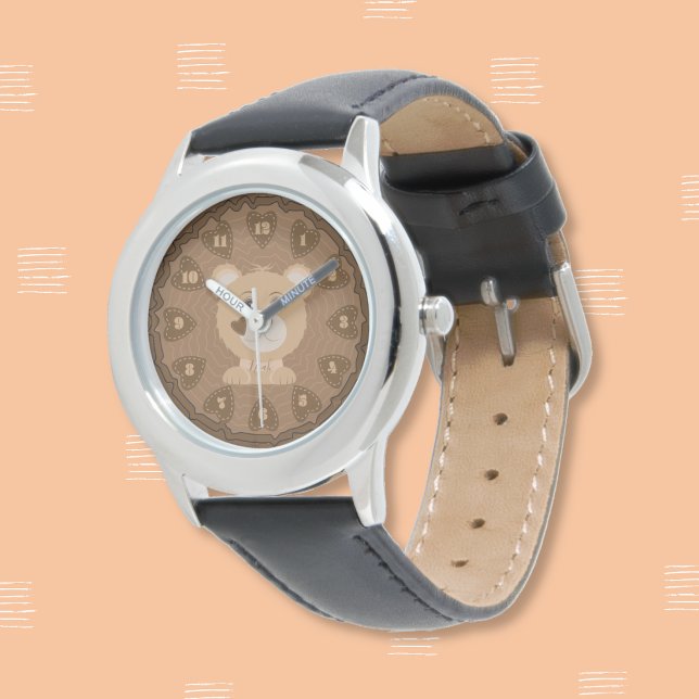 Brown bear cub and hearts kid beginner watch (Creator Uploaded)