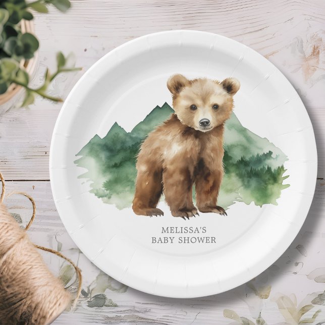 Brown Bear Cub Baby Shower Paper Plate (Creator Uploaded)