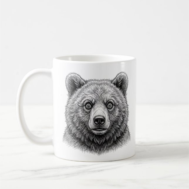 Brown Bear Cub Black Coffee Mug (Left)