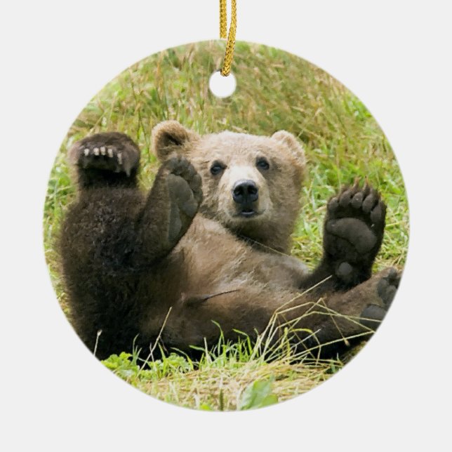 Brown Bear Cub Christmas Ornament (Front)