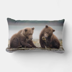 Brown Bear Cubs by the Stream Lumbar Cushion
