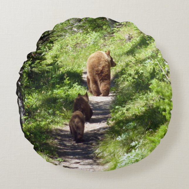 Brown Bear Family Round Cushion (Front)