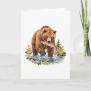 Brown Bear Fishing in a Stream Card