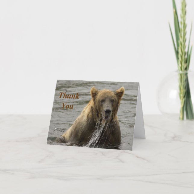 Brown bear fishing Thank You Note Card (Front)