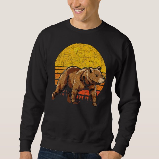 Brown Bear Forest Animal  Retro Sunset Bear Sweatshirt (Front)