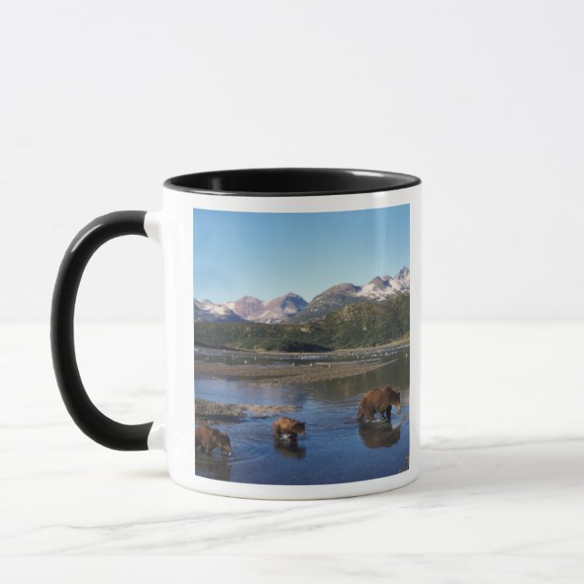 Brown bear, grizzly bear, sow and cubs in mug (Left)