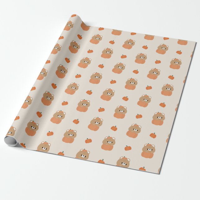 Brown Bear Halloween Wrapping Paper (Unrolled)