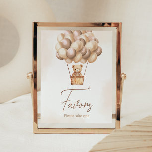 Brown Bear Hot Air Balloon Baby Shower Favours Poster