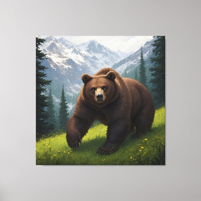 Brown Bear in a Mountain Meadow Canvas Print (Front)