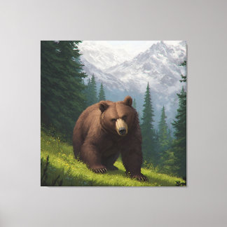 Brown Bear in a Mountain Meadow Canvas Print