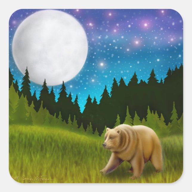Brown Bear in Moonlight Square Sticker (Front)