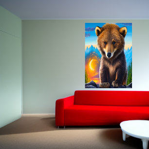 Brown bear in the forest   AI Art Poster
