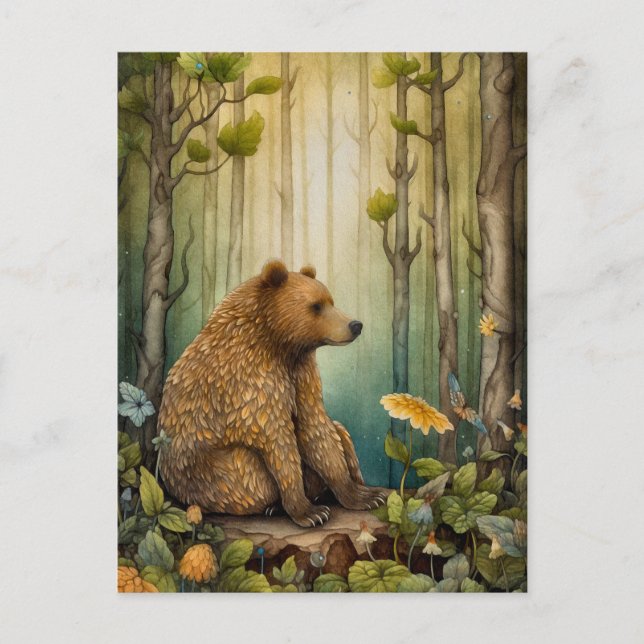 Brown Bear In The Forest Art Postcard (Front)
