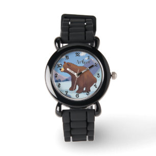 Brown bear in the mountain Funny Font Personalised Watch