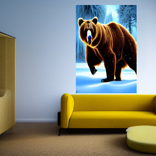 Brown bear in the snow   AI Art Poster